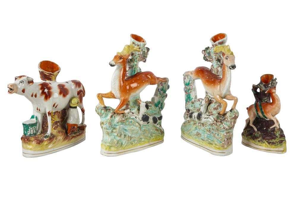 Appraisal: GROUP OF STAFFORDSHIRE POTTERYumarked comprising four animals Condition with loss