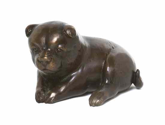 Appraisal: A Japanese Bronze Model of a Pup depicted in a