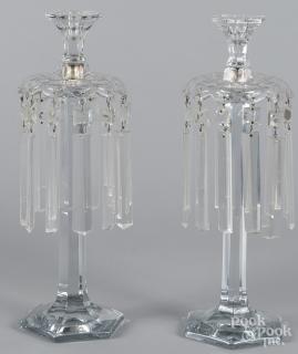 Appraisal: Pair of colorless glass candlesticks with prisms '' h