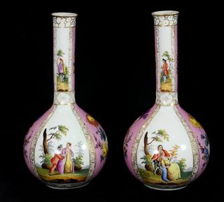 Appraisal: Pair of German hand painted porcelain cabinet vases Pair of