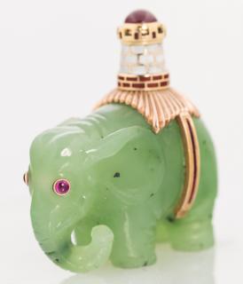 Appraisal: A FABERGE JEWELLED GOLD-MOUNTED CARVED NEPHRITE FIGURE OF AN ELEPHANT