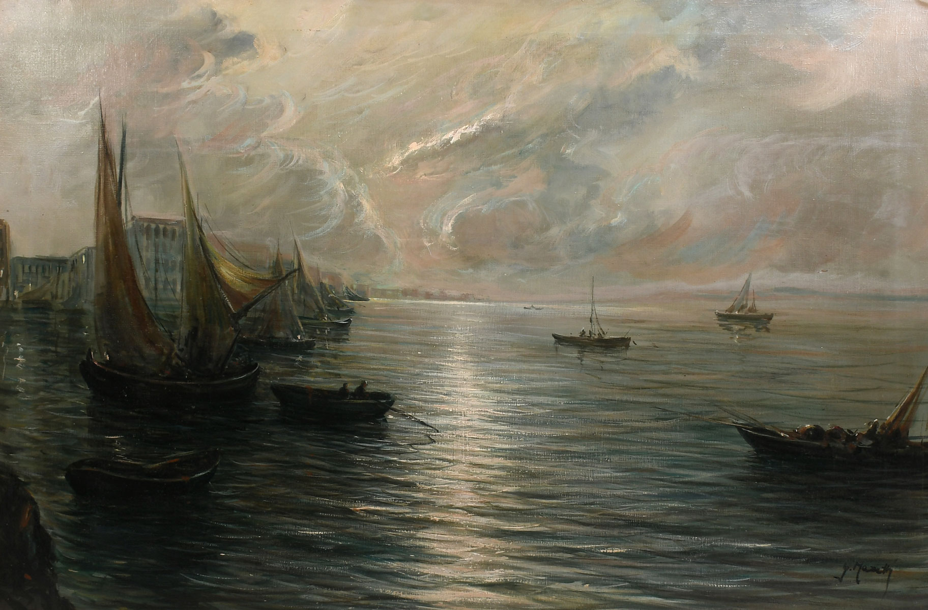 Appraisal: MAZETTI G Italian th Century ''The Fishing Boats at Night