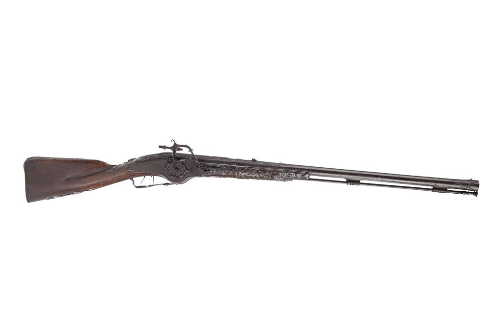 Appraisal: CENTRAL EUROPEAN WHEEL LOCK SPORTING RIFLE CIRCA with heavy octagonal