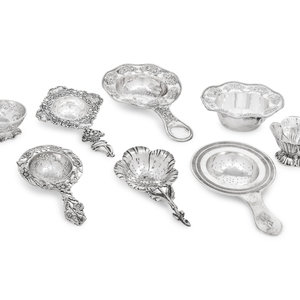 Appraisal: A Group of Five Silver Tea Strainers Various Makers Late