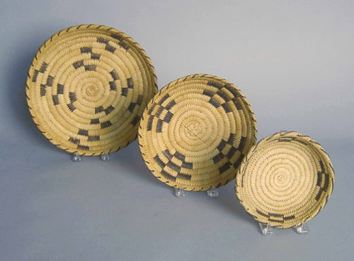 Appraisal: Three Popago coiled yucca baskets one labeled Regina Cruz dia