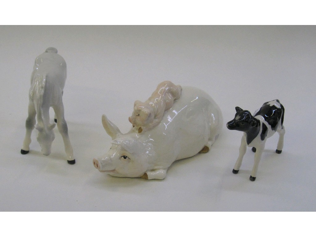 Appraisal: Beswick figure of a pig and piglet 'Piggyback' no Friesian