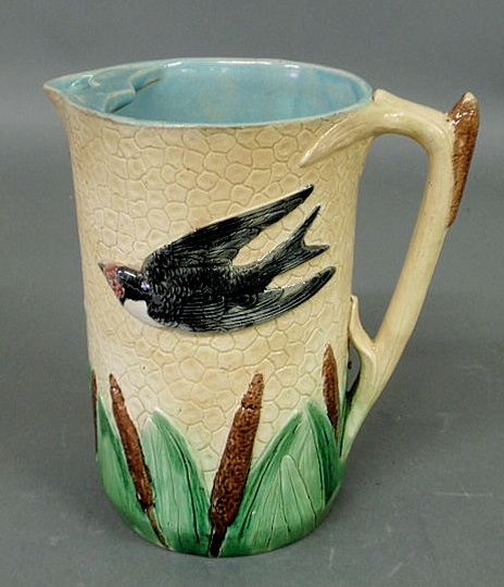 Appraisal: English majolica type pitcher with swallow decoration h