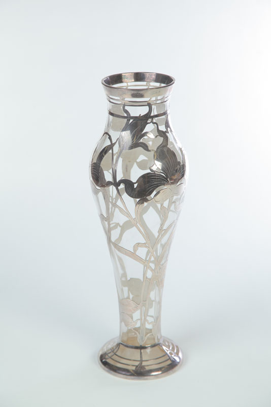 Appraisal: ART NOUVEAU STERLING SILVER OVERLAY VASE Marked for La Pierre