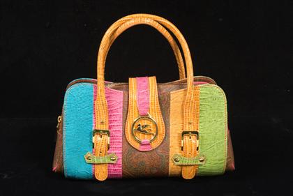 Appraisal: Multi-colored canvas and reptile Etro handbag contemporary With large gold