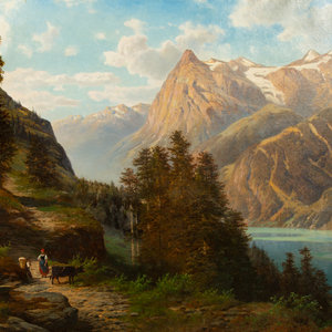 Appraisal: Georg Engelhardt German Path Along an Alpine Lake oil on