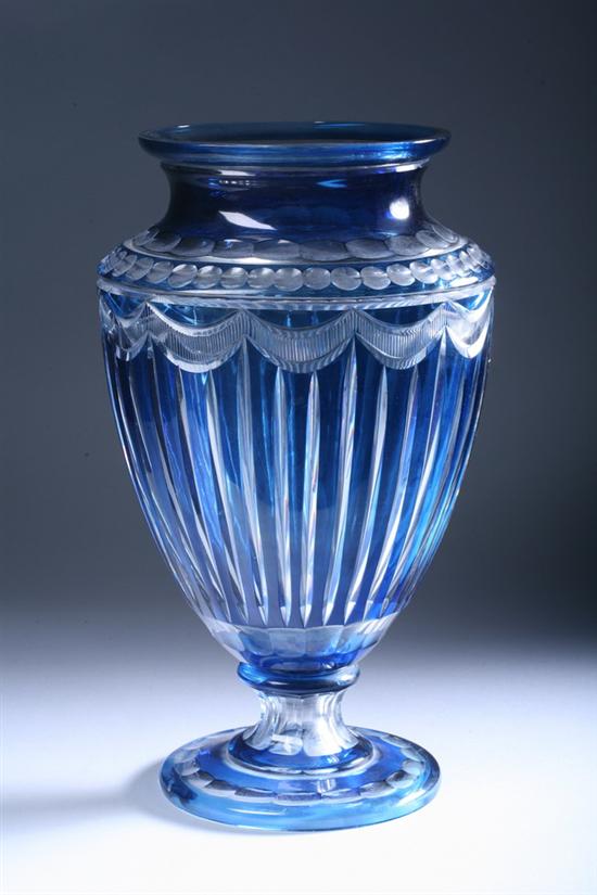 Appraisal: LARGE BOHEMIAN TURQUOISE CUT-TO-CLEAR GLASS VASE th century Tapering form