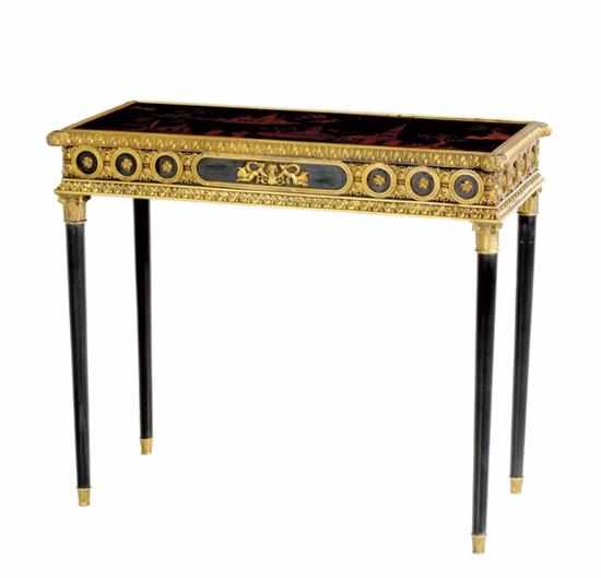 Appraisal: Pair Chinoiserie and giltwood console tables rectangular top elaborately painted