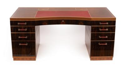 Appraisal: A David Linley walnut rosewood and sycamore strung pedestal desk