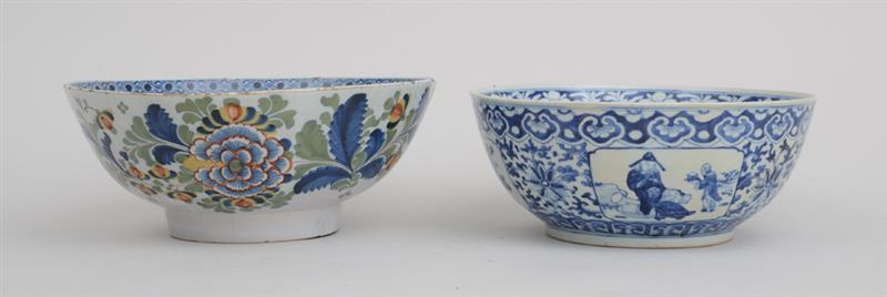 Appraisal: LIVERPOOL POLYCHROME DELFT PUNCH BOWL AND A CHINESE BLUE AND