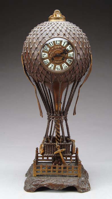 Appraisal: RARE BRONZE FIGURAL AIR BALLOON CLOCK Fabulous bronze case in