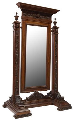 Appraisal: Italian Renaissance Revival walnut cheval mirror early th c dentil