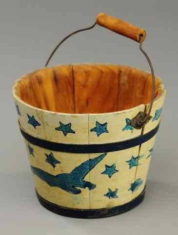 Appraisal: CHILD'S WOOD DECORATED BUCKET c 's painted in white with