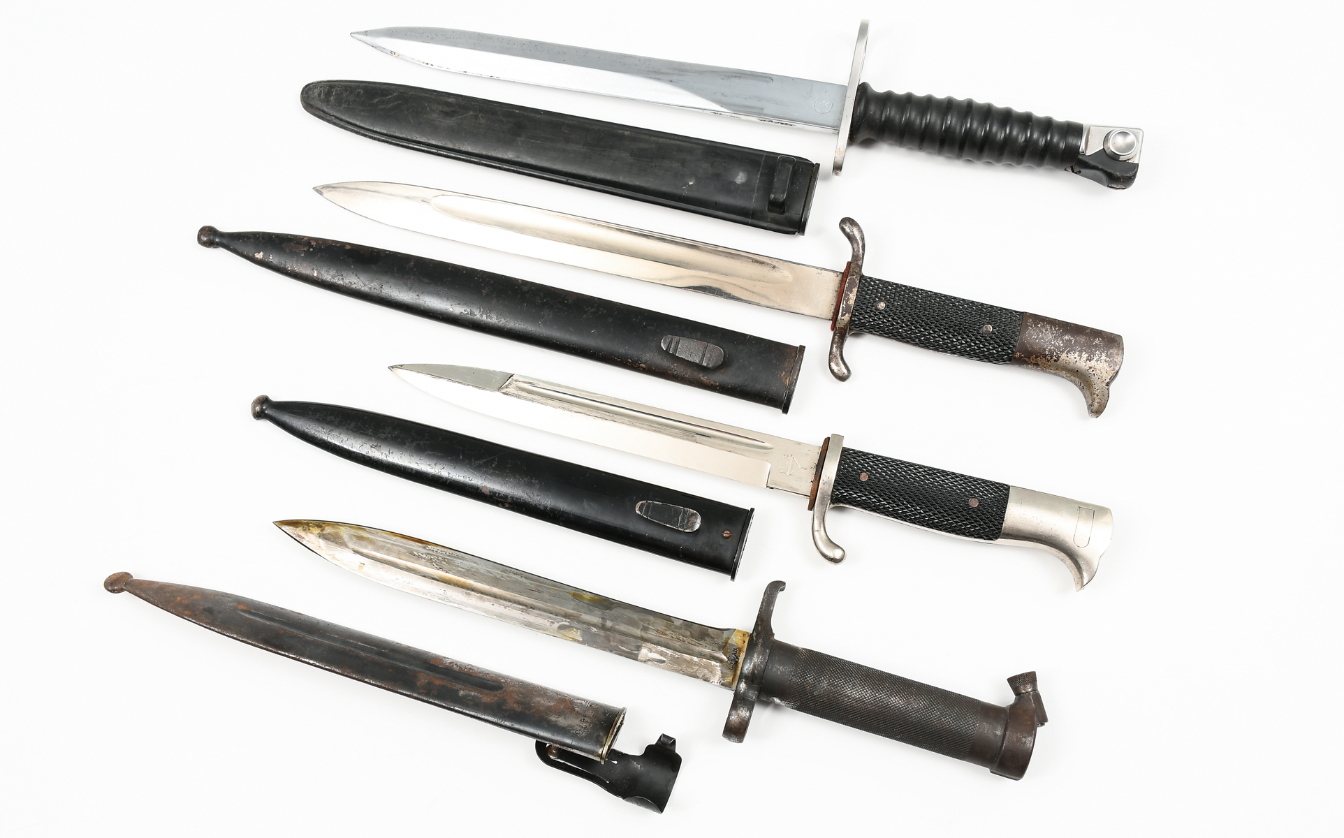 Appraisal: PC BAYONET COLLECTION Double-edged stiletto type bayonet marked ''FW'' with