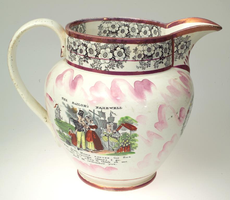 Appraisal: LARGE SUNDERLAND LUSTRE JUG c - of Dutch shape with