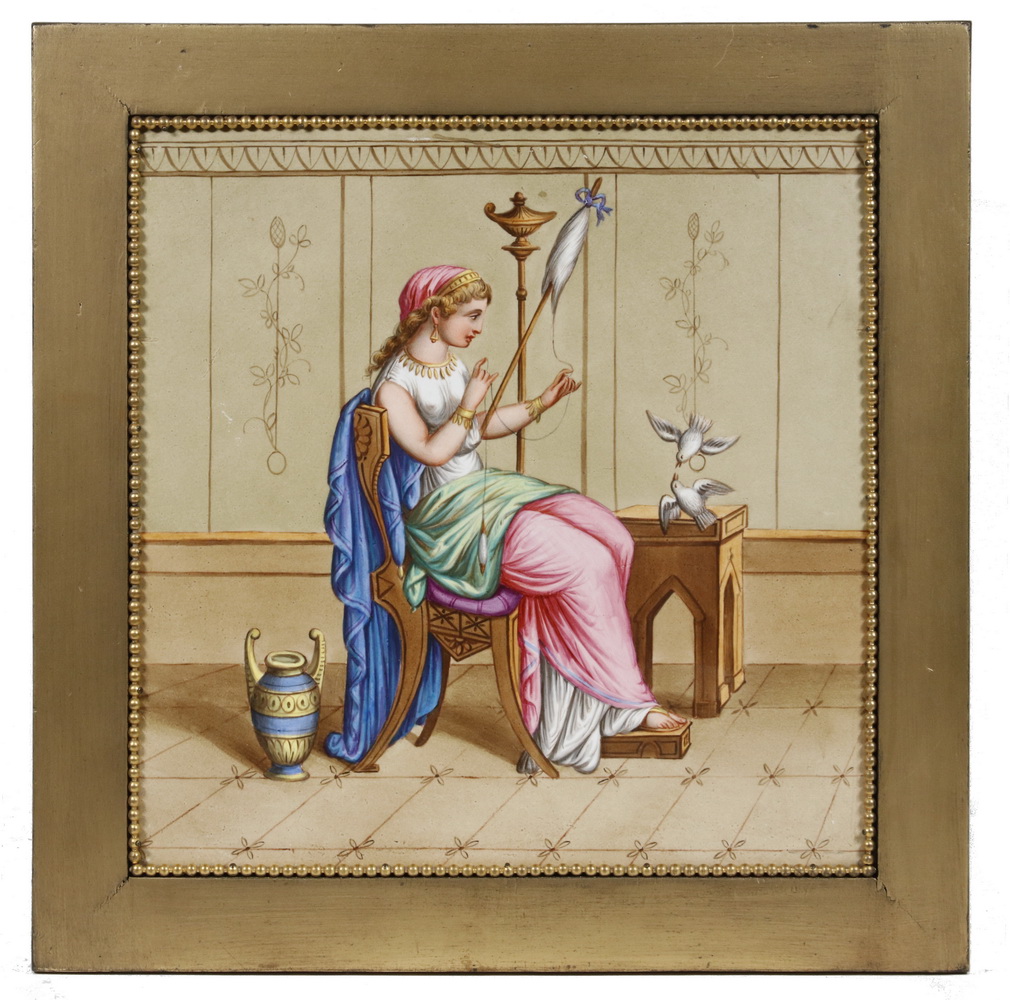 Appraisal: ROYAL VIENNA HAND PAINTED AUSTRIAN TILE A Roman Woman weaving