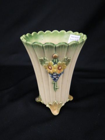 Appraisal: Weller Art Pottery Vase floral on ivory footed excellent