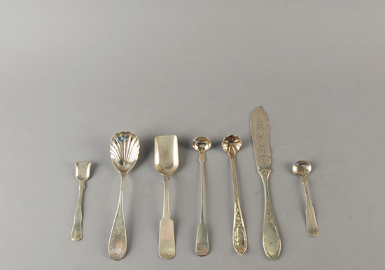 Appraisal: A Lot of Coin Silver Flatware a sugar shell marked