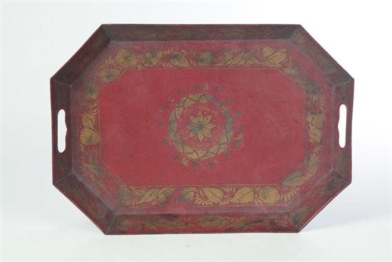 Appraisal: RED TOLE TRAY Possibly France mid th century Heavy octagonal