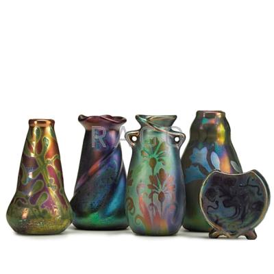 Appraisal: JACQUES SICARD - WELLER Five bud vases with floral designs