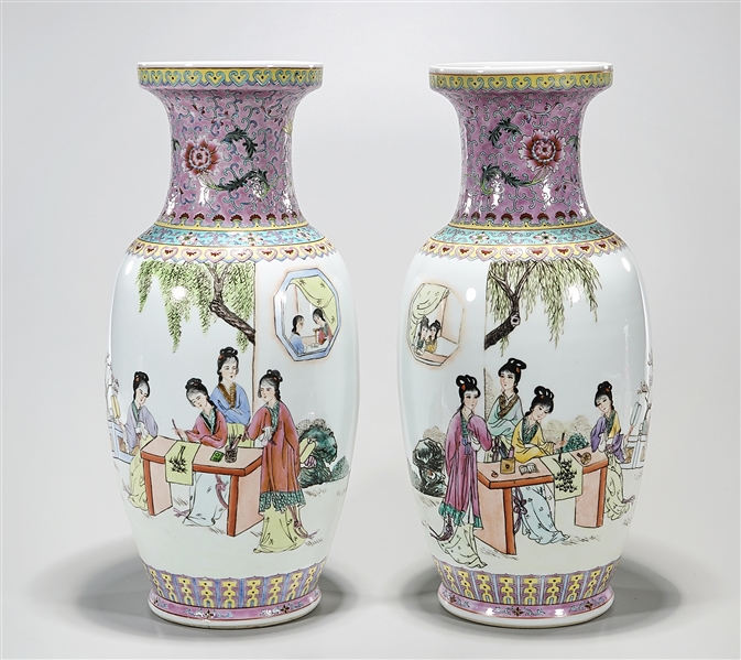 Appraisal: Two Chinese enameled porcelain vases depicting beauties with calligraphy x