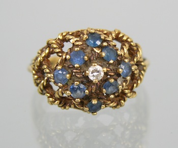 Appraisal: A Ladies' Sapphire and Diamond Basket Weave Ring k yellow