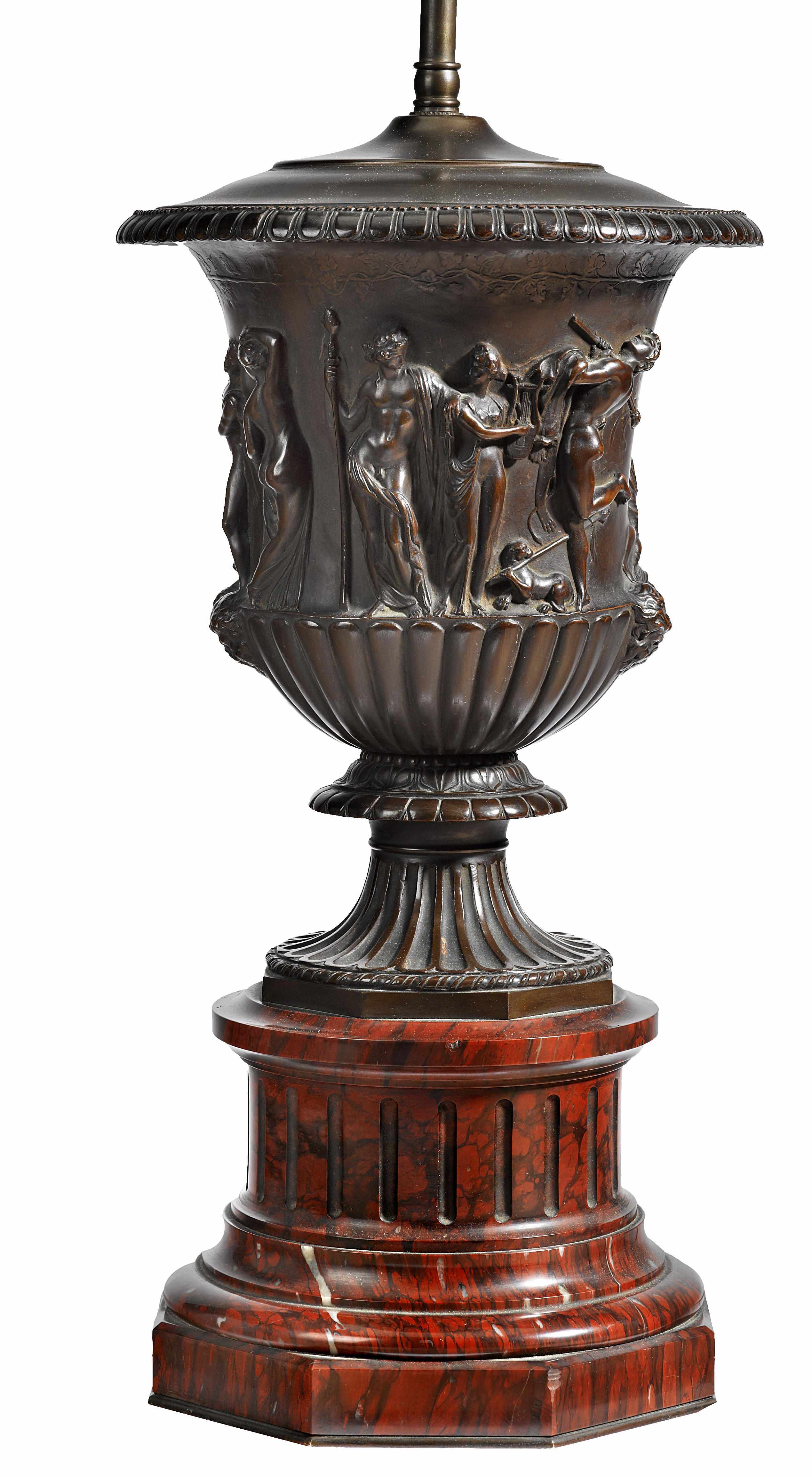 Appraisal: A French patinated bronze urn F Barbedienne foundry Paris late