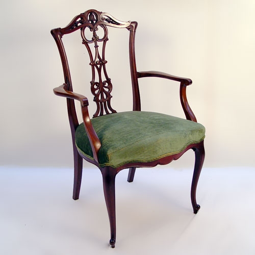 Appraisal: BEAUX ARTS CARVED MAHOGANY ARM CHAIR CA Pierce carved back