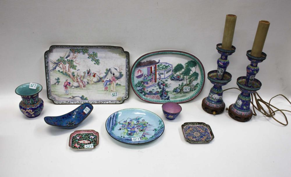 Appraisal: TEN CHINESE ENAMELED TABLEWARE ARTICLES includes a pair of electric