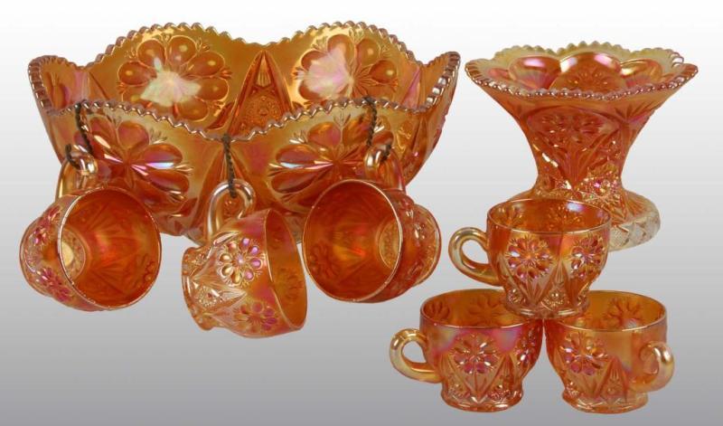 Appraisal: Carnival Glass Punch Bowl Set Description Includes bowl with pedestal