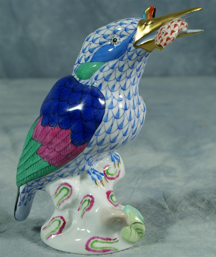 Appraisal: Herend fishnet figurine blue king fisher tall no damage Estimate