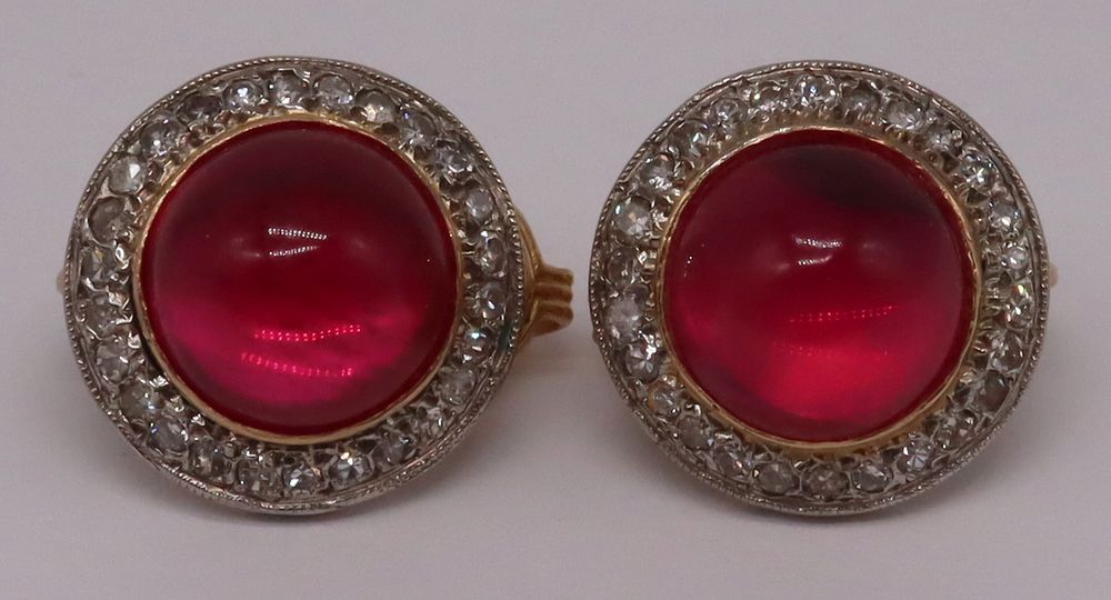 Appraisal: JEWELRY Pair of kt Gold Ruby Cabochon and Diamond Earrings