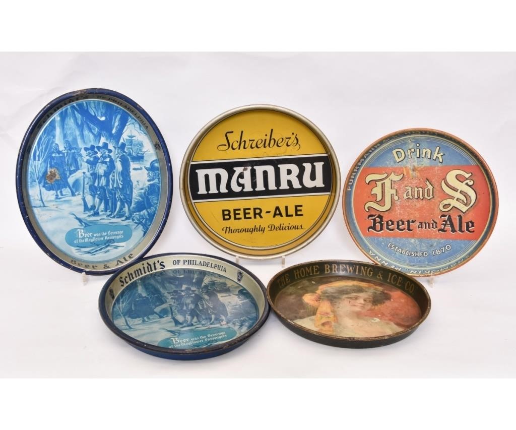 Appraisal: Five beer trays to include two large oval examples by