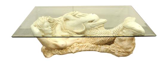 Appraisal: Late th C mermaid coffee table white plaster table base