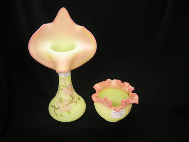 Appraisal: Fenton Burmese Art Glass Vases handpainted signed