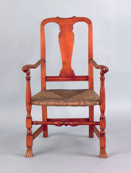 Appraisal: New England Queen Anne maple armchair ca with oxbow crest