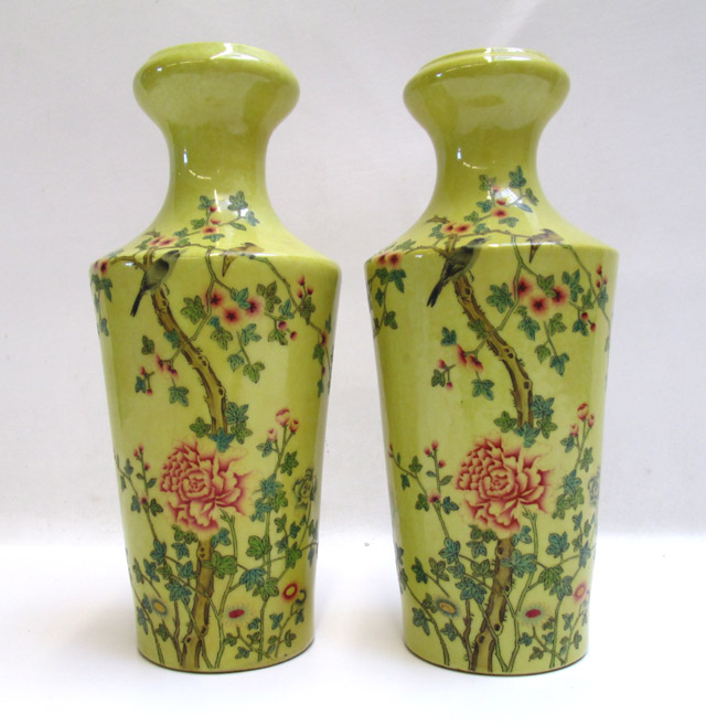 Appraisal: PAIR OF CHINESE FAMILLE JAUNE PORCELAIN VASES Republic Period Yongzheng