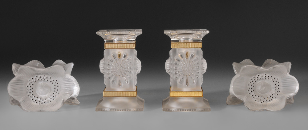 Appraisal: Two Pairs Lalique Glass Candl