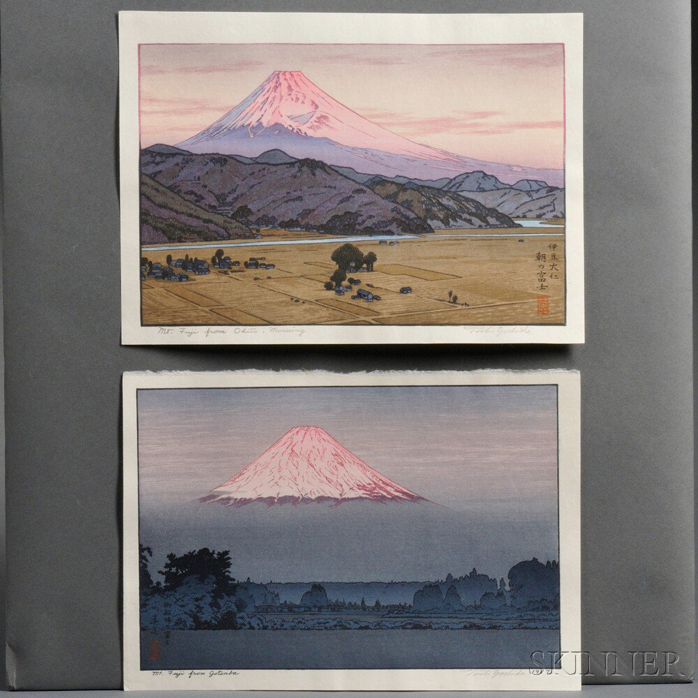 Appraisal: Toshi Yoshida - Two Color Woodblock Prints Japan Mt Fuji