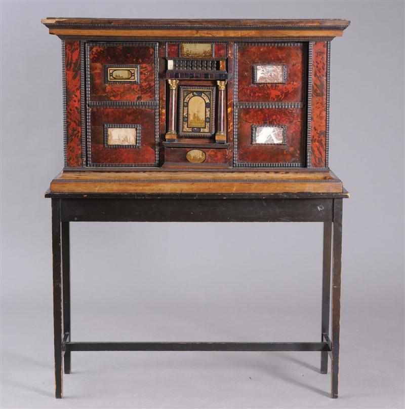 Appraisal: FLEMISH BAROQUE MARBLE AND GILT-METAL MOUNTED TORTOISESHELL CABINET ON LATER