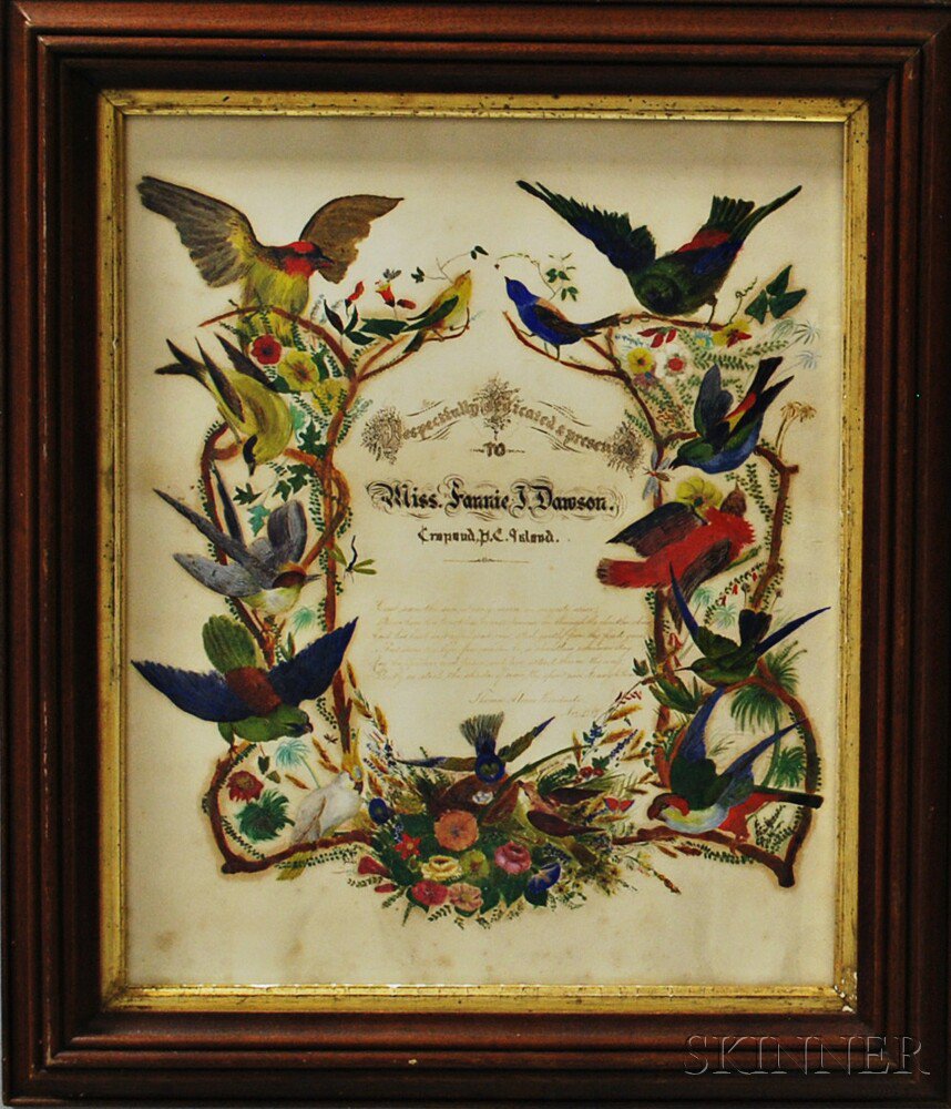 Appraisal: Framed Illustrated Calligraphic Presentation Poem Thomas Alonzo Woodside East Boston