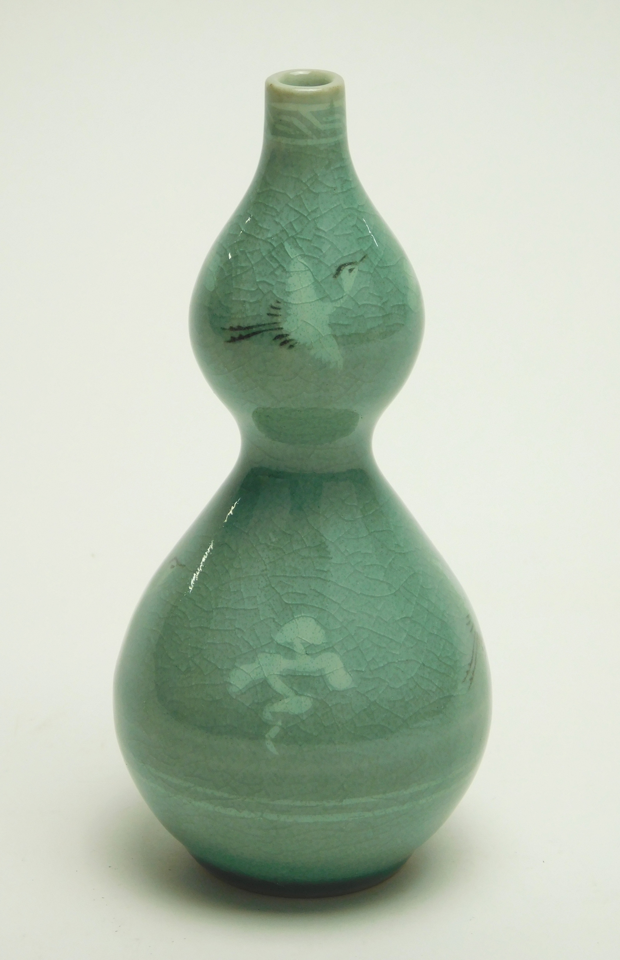 Appraisal: Japanese celadon porcelain vase double gourd form ornamented with flying