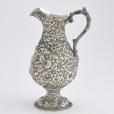 Appraisal: GORHAM FLORAL REPOUSSE STERLING EWER Pear-shaped over dome foot dense