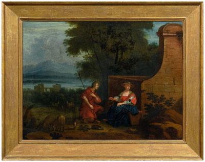 Appraisal: Dutch Old Master painting shepherd and shepherdess with flock in