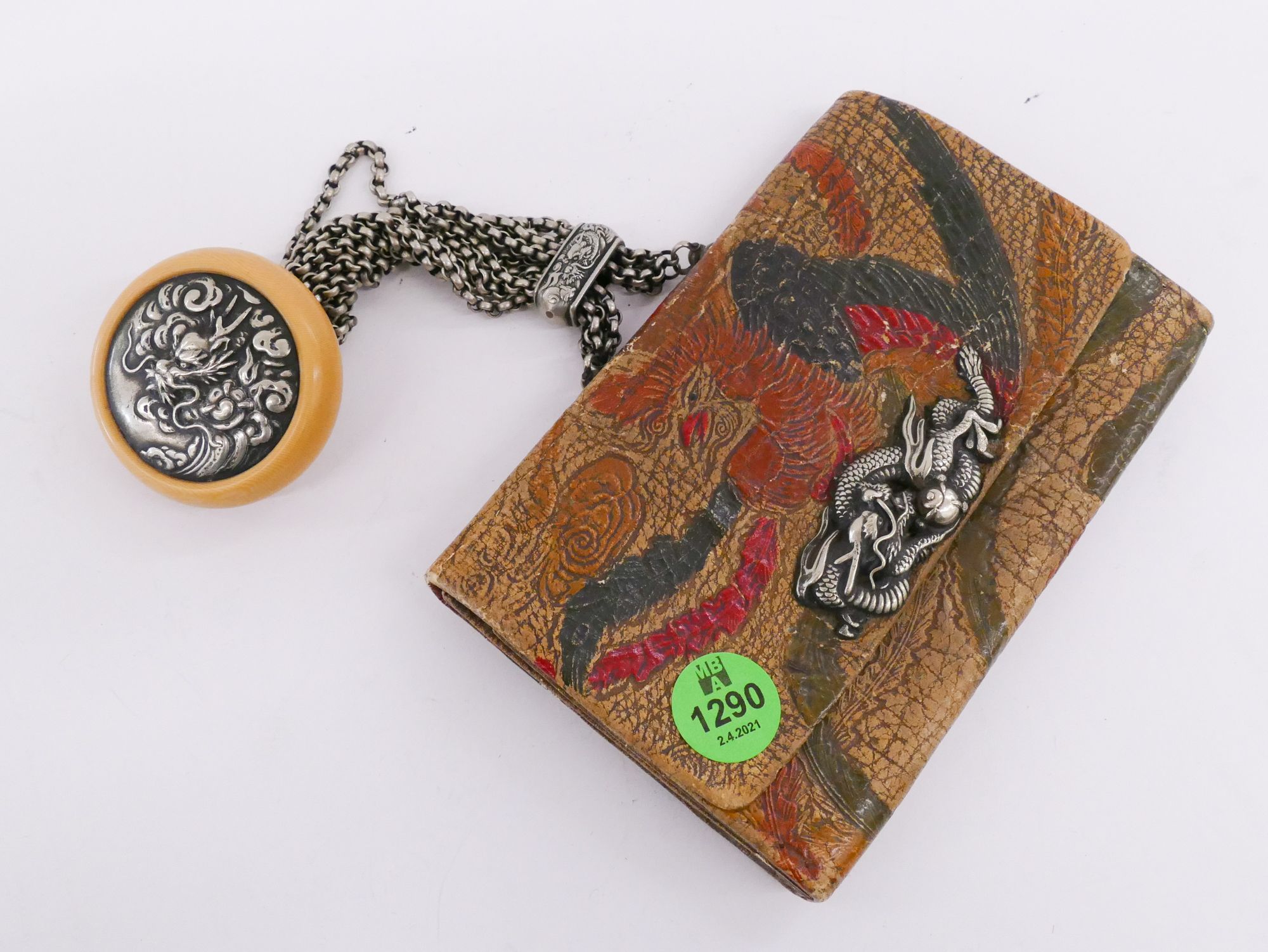 Appraisal: Meiji Japanese Tobacco Pouch with Netsuke- ''