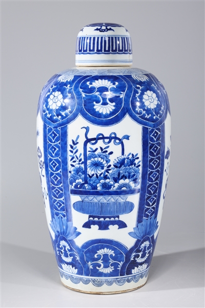 Appraisal: Chinese blue and white covered porcelain vase with allover floral